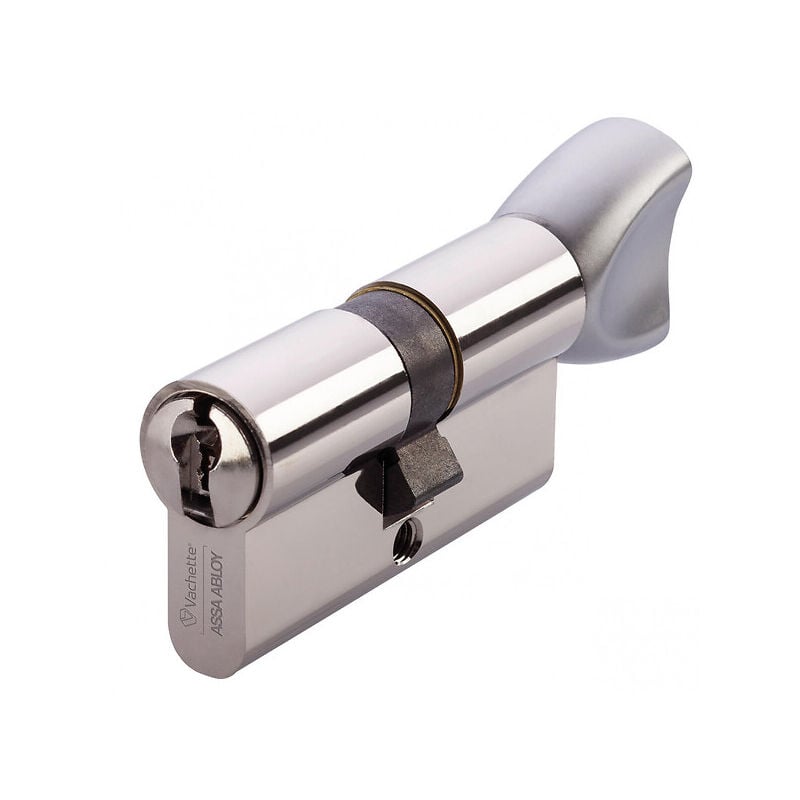 Cylindre double à bouton type hdi+ A2P laiton nickelé 4 clés 30 x B30 Vachette