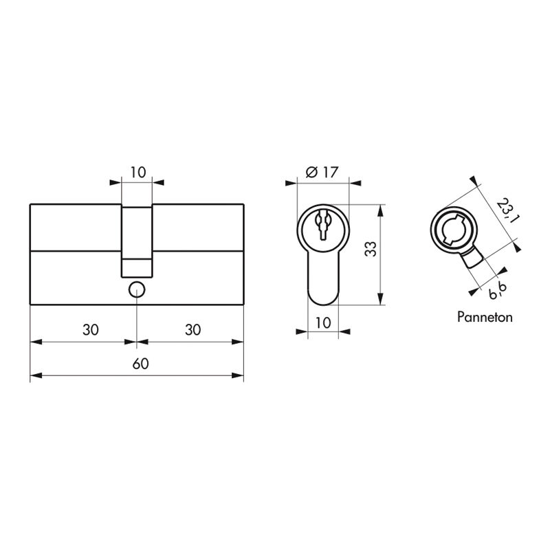 Cylindre double hg5 - Décor : Laiton - Dimensions : 40 x 40 mm Thirard