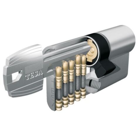 cylindre double type TE5 en laiton nickelé 45 X 50 mm 3 clés variure 68454 A/B - Tesa securité