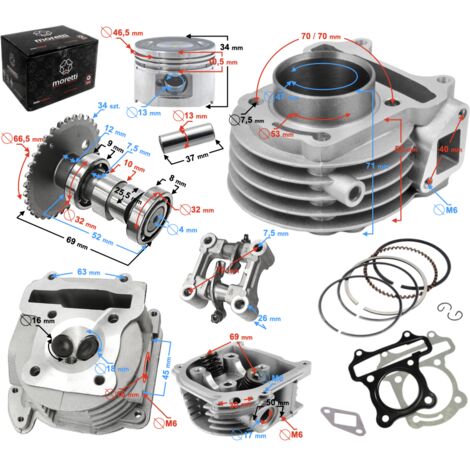 Cylindre et culasse Moretti 80 cm³ pour scooter Huragan 5 à moteur horizontal