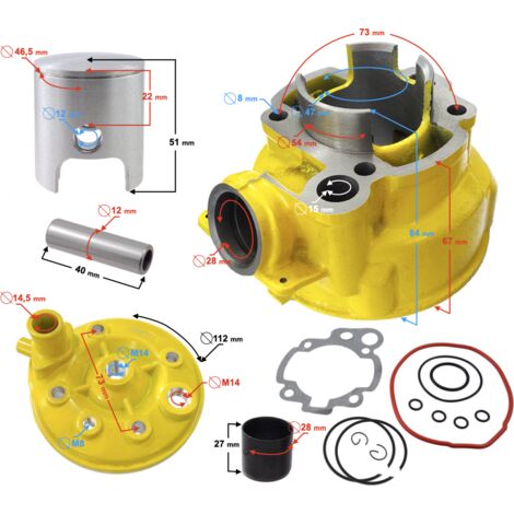 Cylindre et culasse Moretti pour cyclomoteur 2T 80cc AM6 jaune
