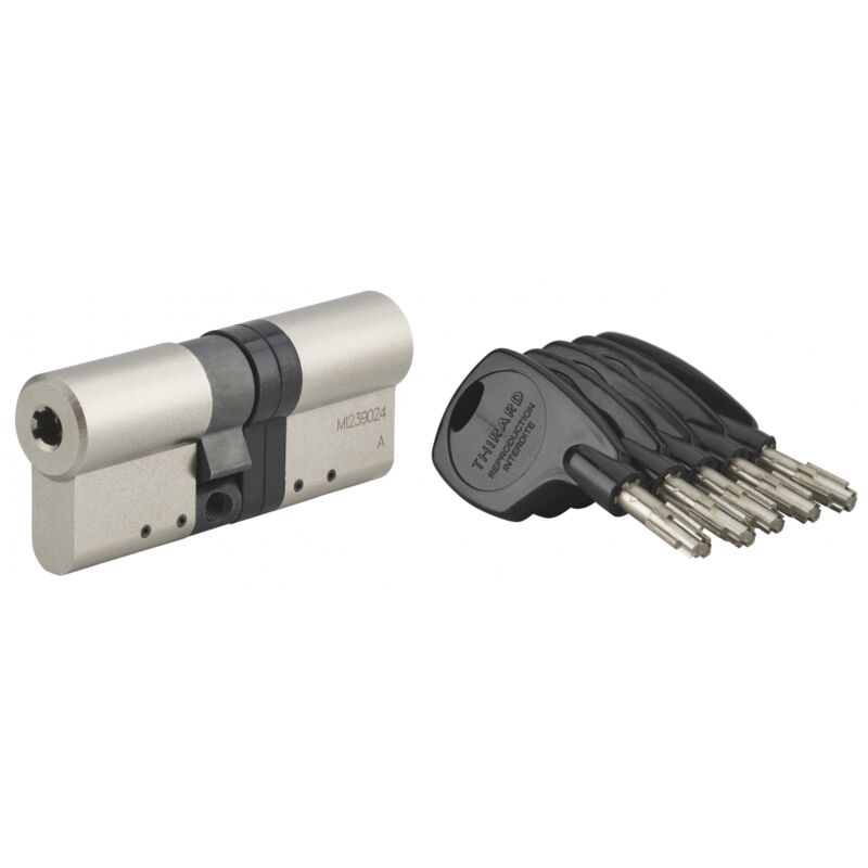 Cylindre de serrure double entrée Cobra 2+, 33x43mm, nickel, anti-crochetage, anti-perçage, anti-casse, 4 clés