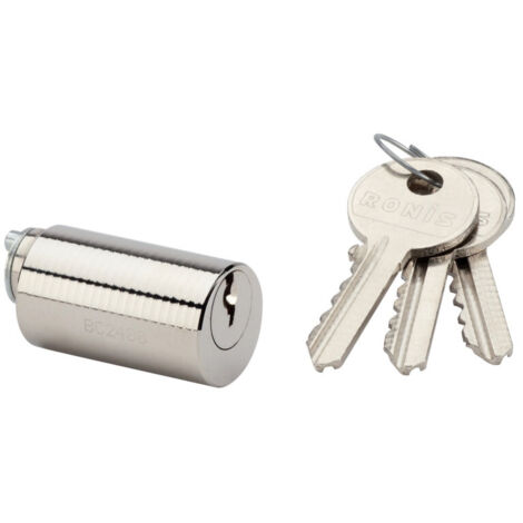 Cylindre rond en laiton pour serrures à bandeau – Finition nickelée brillante – Diamètre 23 mm – Clés paracentriques incluses – Ronis - 140603MV