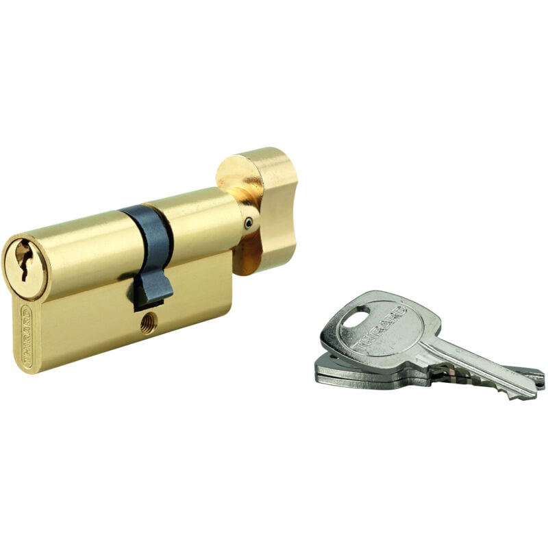 Thirard - Cylindre std à bouton 40B x 50 mm anti-arrachement, laiton, 3 clés