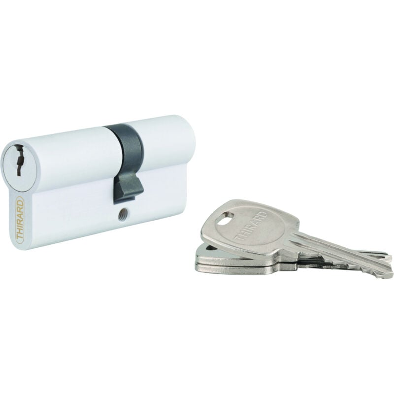 Cylindre std double entrée, 40 x 40 mm anti-arrachement, blanc, 3 clés