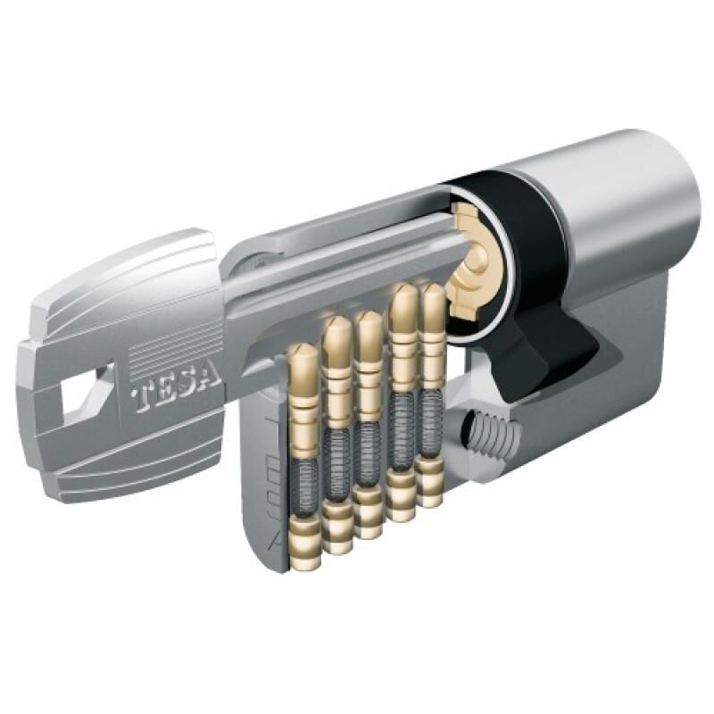Cylindre type TE5 sur numéro suivi 68454 a/b laiton nickelé 3 clés 40 x 45 mm Tesa Securité