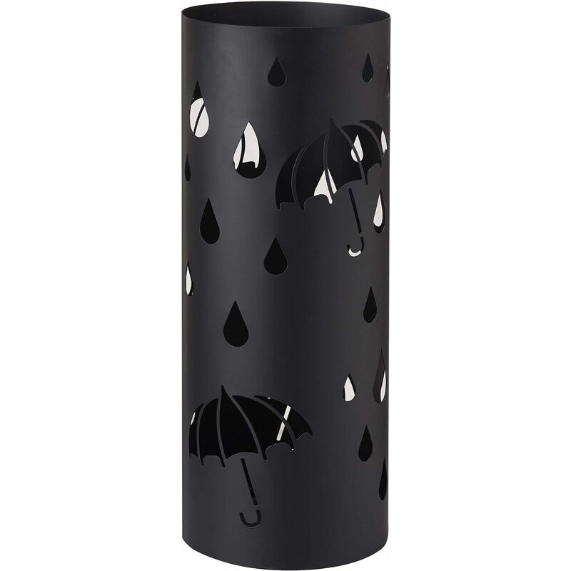 Cylindrical metal umbrella stand with rain sculptures and black umbrellas 19x19x49 cm