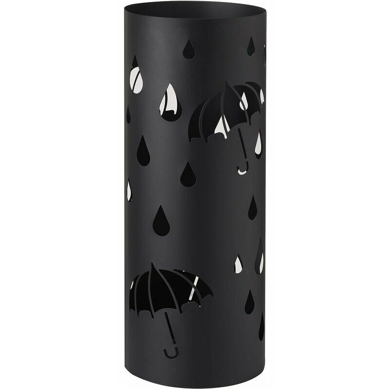 Cylindrical Metal Umbrella Stand with Rain Sculptures and Black Umbrellas 19x19x49 cm