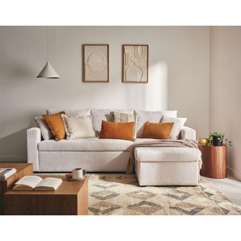 BESTMOBILIER Cyrus - beidseitig montierbar 4-sitzer - schlaffunktion und bettkasten - aus cordstoff - beige