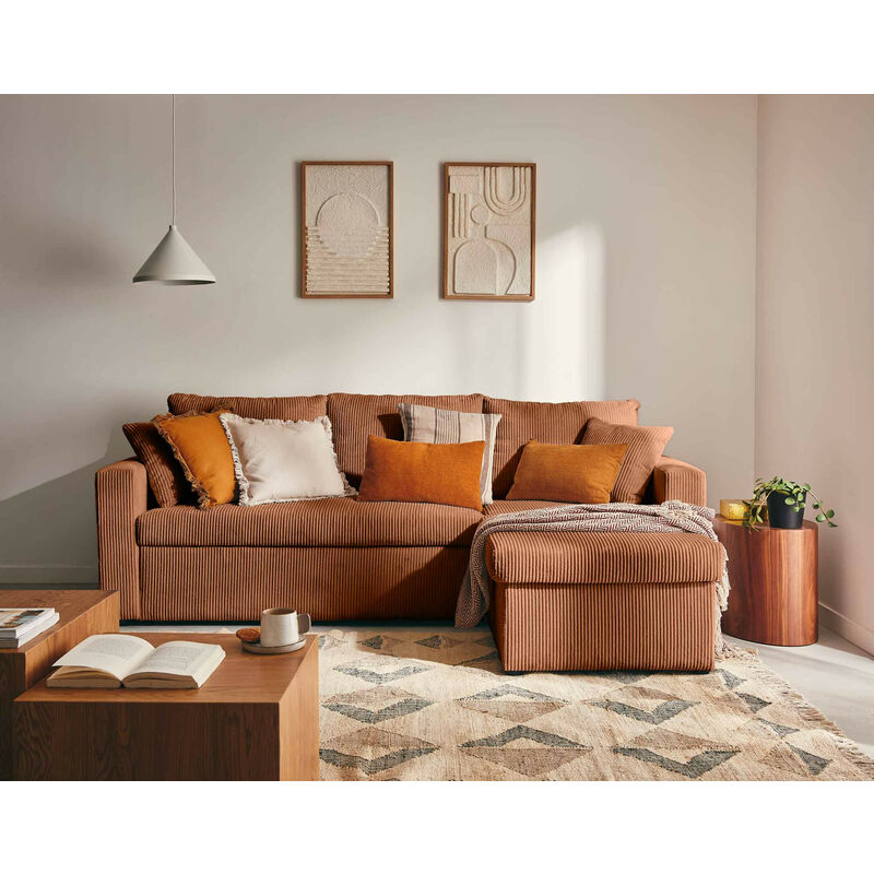 Cyrus - canapé d'angle réversible 4 places - convertible avec coffre - en velours côtelé