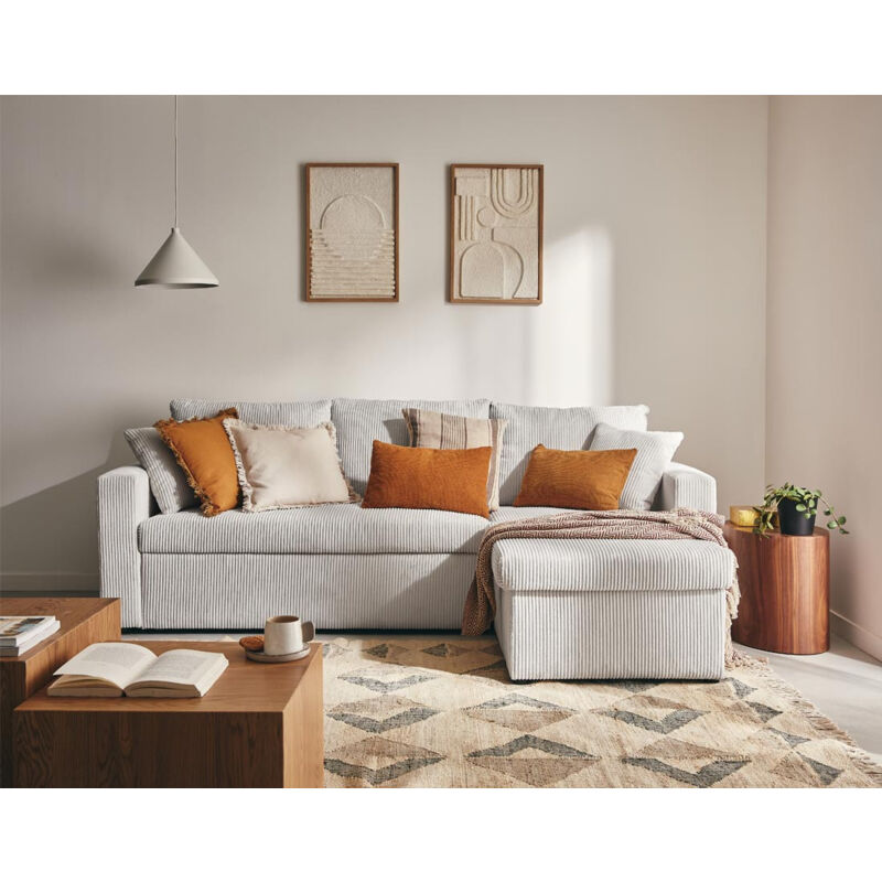 Bestmobilier - Cyrus - canapé d'angle réversible 4 places - convertible avec coffre - en velours côtelé - gris clair