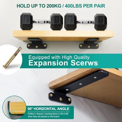 Cyslmuk – 200-mm-Befestigungswinkel – Schwarze Metall-Regalstütze – Schwerlast bis 200 kg – Verdeckte oder sichtbare Befestigung