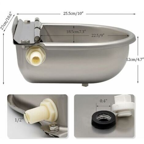 Cyslmuk – Abbeveratoio automatico in acciaio inox 304 – Valvola galleggiante regolabile – Tappo di scarico – Dimensioni 27,6 x 25,4 x 12,9 cm