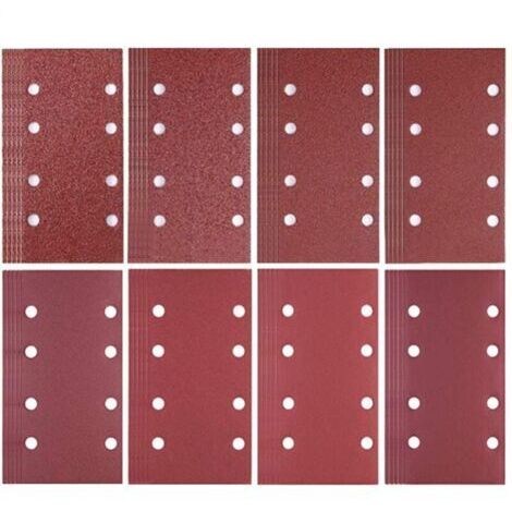 Cyslmuk – Lot de 80 feuilles abrasives 93 x 185 mm – 8 trous – Assortiment grains 40/60/80/120/180/240/320/400 – Pour ponceuse bois dur