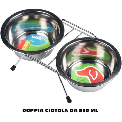 Cytle Doppy With Support For Cani 2x550ml For Crocchette Acciaio