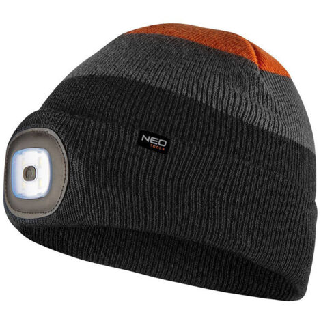 Czapka z latarką LED, czarno-szaro-pomarańczowa WARM