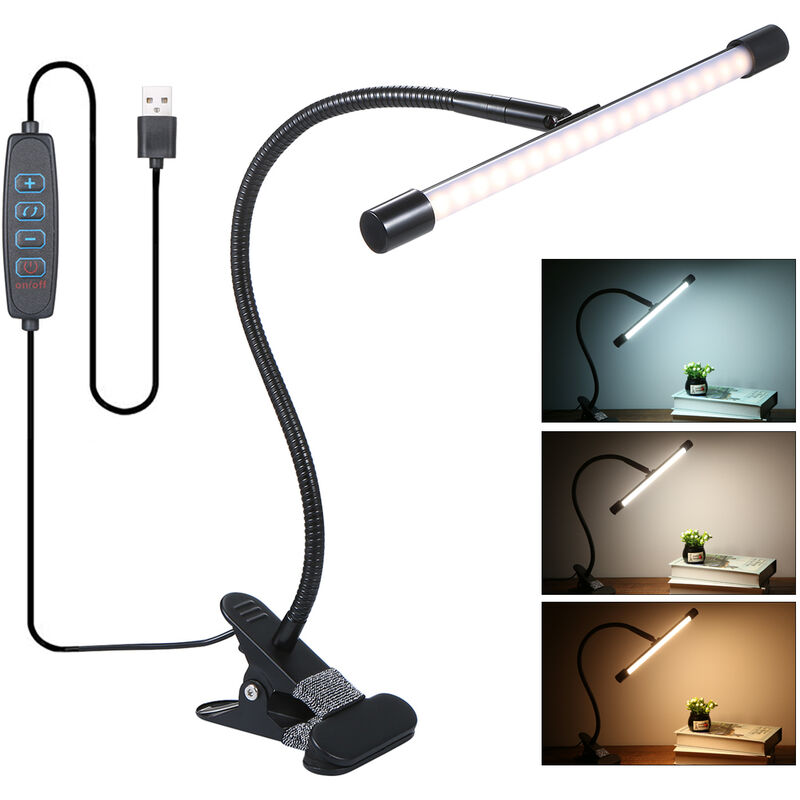 D C 5 V 7 W 36 LEDs Clamp Clip Desk Light Table Lamp USB Powered Operated 3 Colors Temperature Changing 10 Levels Adjustable Brightness Dimmable