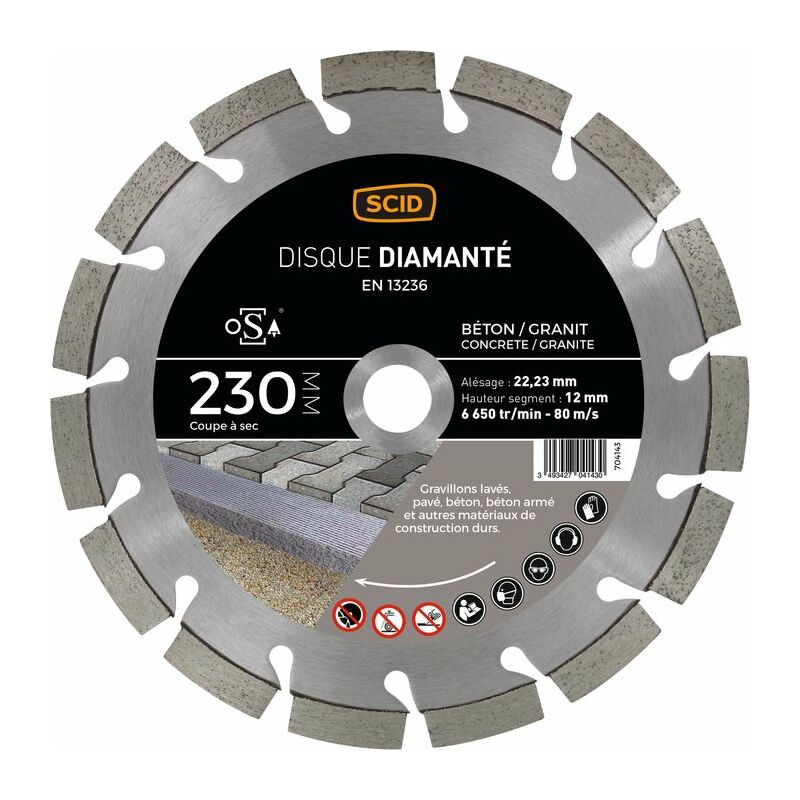 Scid - Disque diamanté béton granit professionnel Diamètre 230 mm