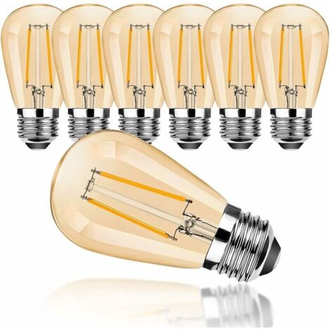 D E27 S14 2W,Ampous Rétro Blanc Chaud 2700K,verre,pour Guirlandes Extérieures,Ampou de remplacement,Non Dimmab,Lot de 6