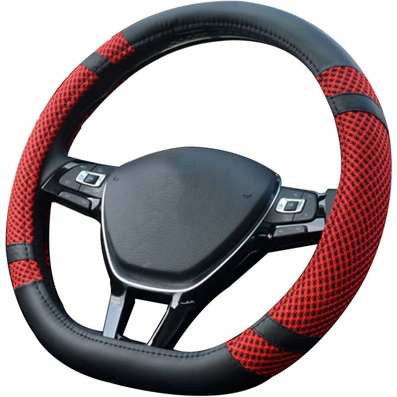D Forme Couvre Volant de Voiture Haute Qualite Volant Universel Respirant Volant Durablede Protecteur Antidérapant pour diamètre 38cm(15') (d- Rouge)