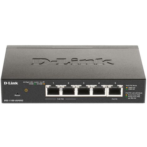 D-Link DGS-1100-05PDV2 switch di rete Gestito Gigabit Ethernet (10/100/1000) Supporto Power over Ethernet (PoE) Nero