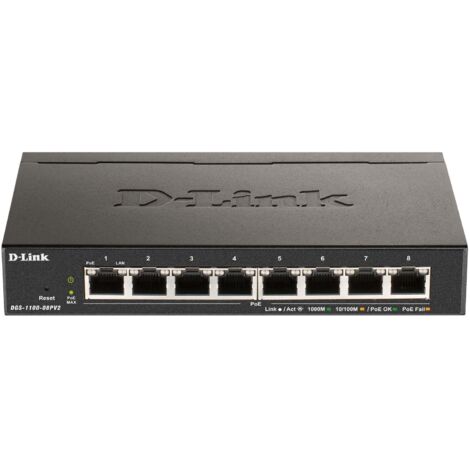 D-Link DGS118PV2 - Switch, 8-Port, Gigabit Ethernet, PoE+ (DGS-1100-08PV2)