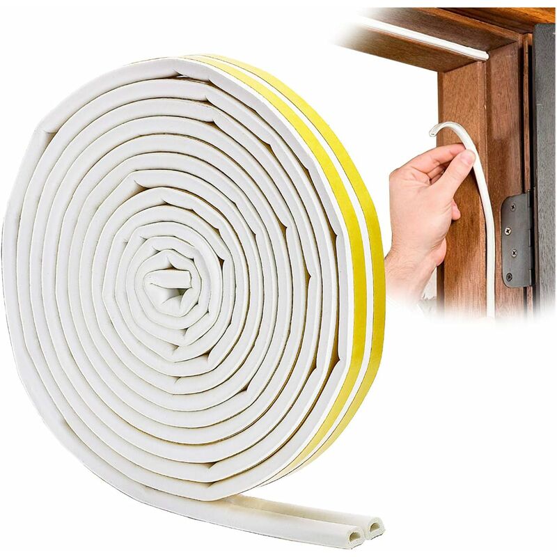 D-Profile Seal Strip, Door and Window Caulk with Strong Adhesion, Noise Insulation and Weather Protection, 6 Meters (White) Modou