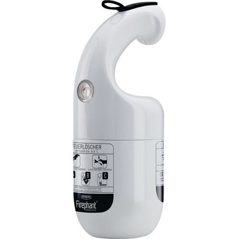 D-Secour Pulverfeuerlöscher Firephant 1kg weiß Brandkl.8A 34B C m.Manometer,m.Halter