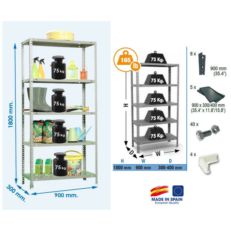 Simon Rack - Etagère de rangement 1800x900x300mm Gris foncé Charge 75Kg - Advantage 5/300