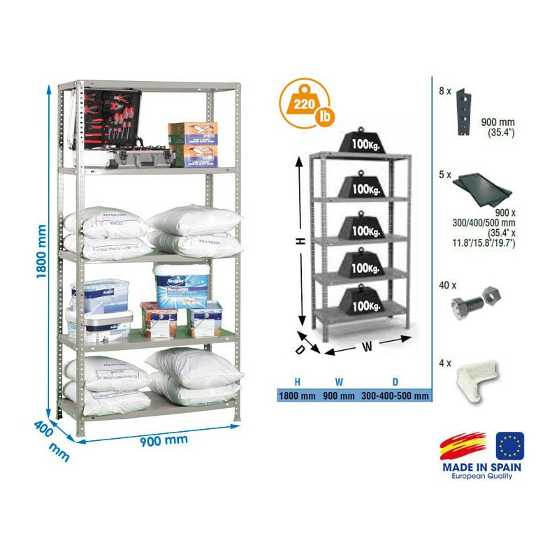 Simon Rack - Etagère Confort 1800x900x400mm Gris foncé Charge 100Kg - COMFORT 5/400