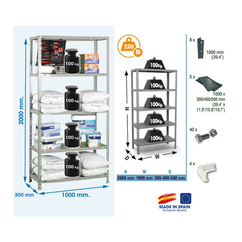 Simon Rack - Etagère Confort 2000x1000x300mm Gris foncé Charge 100Kg - comfort plus 5/300