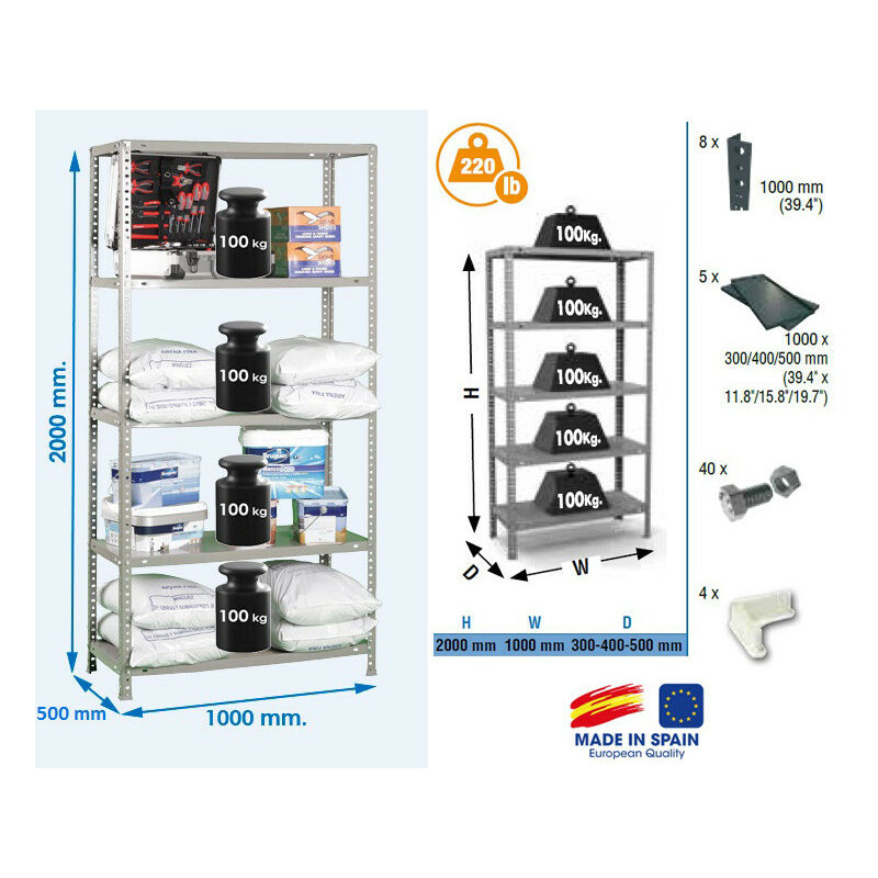Simon Rack - Etagère Confort 2000x1000x500mm Gris foncé Charge 100Kg - comfort plus 5/500