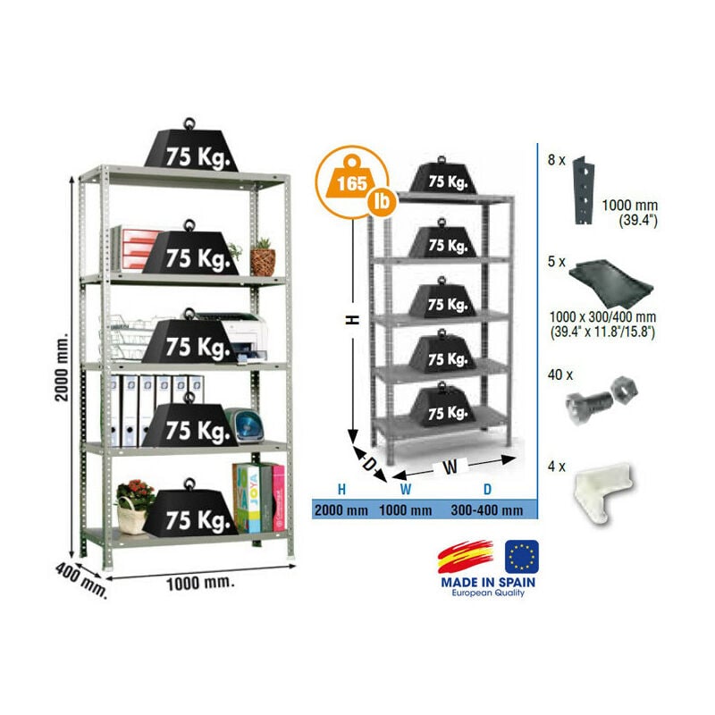 Simon Rack - Etagère de rangement 2000x1000x400mm Gris foncé Charge 75Kg - Advantage plus 5/400