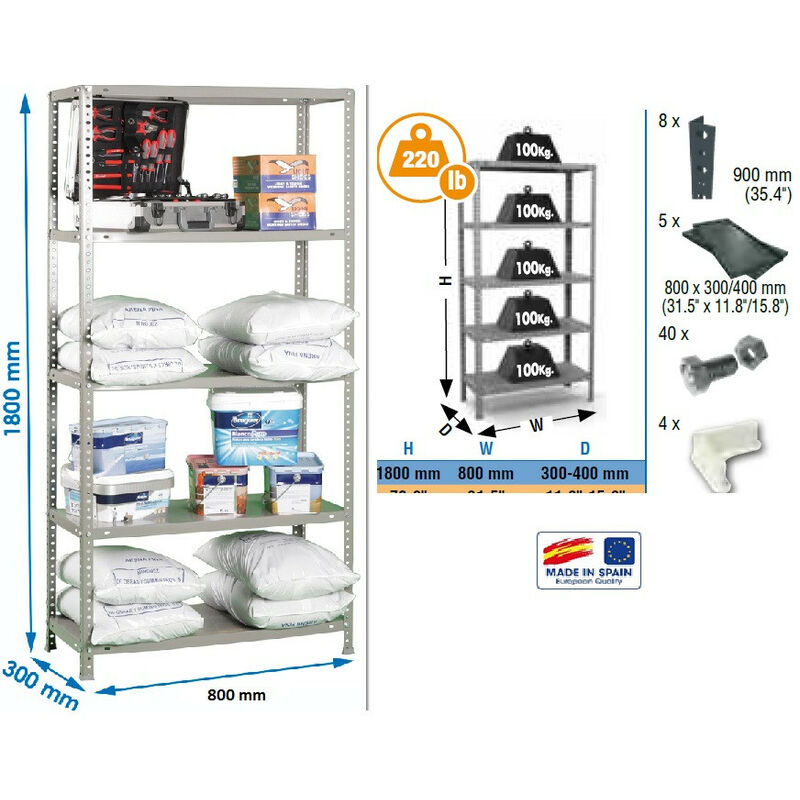 Simon Rack - Etagère confort 1800x800x300mm Gris galva Charge 100Kg - mini 5/300