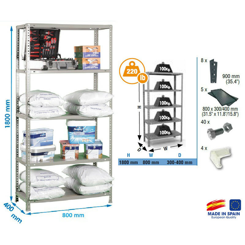 Simon Rack - Etagère Confort 1800x800x400mm Gris foncé Charge 100Kg - mini 5/400