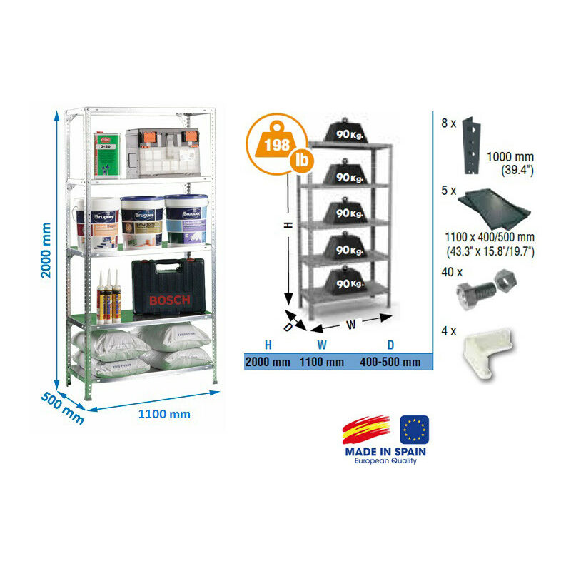 Simon Rack - Etagère Confort 2000x1100x500mm Gris foncé Charge 90Kg - Comfort superplus 5/500