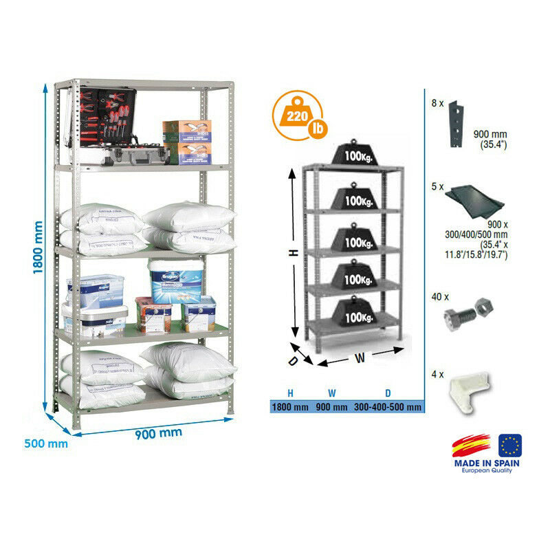 Simon Rack - Etagère Confort 1800x900x500mm Gris foncé Charge 100Kg - comfort 5/500