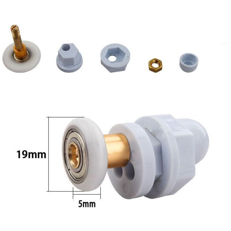 Roulettes coulissantes pour porte de douche Durable Imperméable Antirouille (4pcs) 19mm