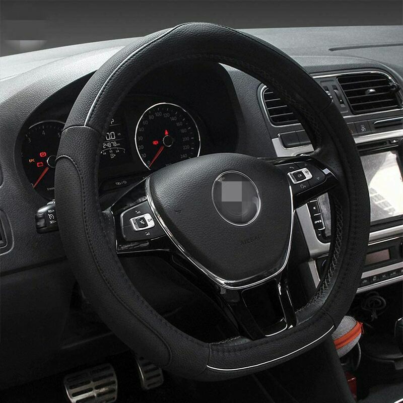 D Type Véhicule Couvre Volant Voiture Protecteur de Volant D-Forme Diamètre 38cm (15) Cuir PU [Fond Plat]