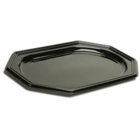 D-Work 50 Plateaux de Présentation Octogonaux Noir  PET - 35 x 24 cm - Épaisseur Robuste - Finition Élégante - Utilisation pour Aliments Froids ou Tièdes