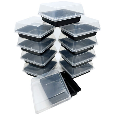 D-Work Boîtes Alimentaires Carrées avec couvercles hermétiques - 10 unités - Dimensions 17 x 17 x 40 mm - Épaisseur 5 mm - Réutilisables sans BPA - Noir et Transparent