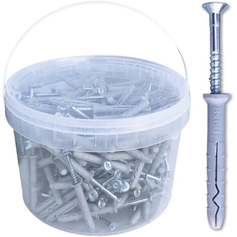 D-Work Chevilles à Frapper NHS D. 8 x Lt. 60 mm avec Vis Tête Fraisée - 200 pièces - Dimensions 60 mm x 8 mm - Épaisseur 10 mm - Fixation solide pour divers matériaux - Couleur aléatoire