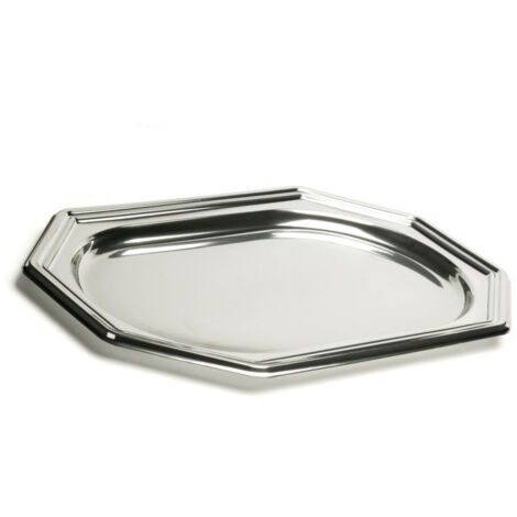 D-Work Plateaux de Présentation Octogonaux en  PET avec Design Argent - Lot de 5 - 55 x 37 cm - Matériau Robuste - Pour Buffets et Événements