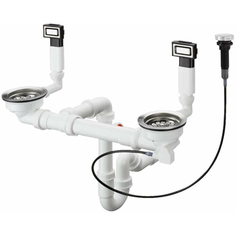 Garnitures de vidage - Garniture de vidage automatique et de trop-plein pour évier double, inox 43932800 - Hansgrohe