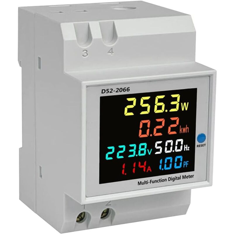 D52-2066 Compteur multifonction à rail din Affichage lcd coloré Tension t Puissance active Fréquence Appareil de mesure de l'énergie