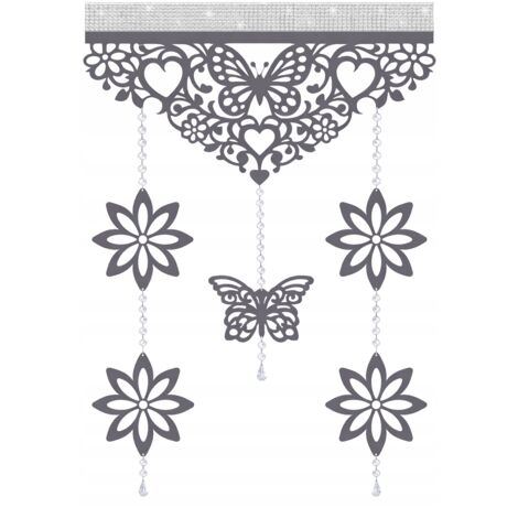 D91 Rideau moderne PAPILSONS ET FLEURS avec supports ajourés GLAMOUR 60x90