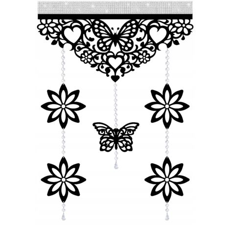D91 Rideau moderne PAPILSONS ET FLEURS avec supports ajourés GLAMOUR 60x90