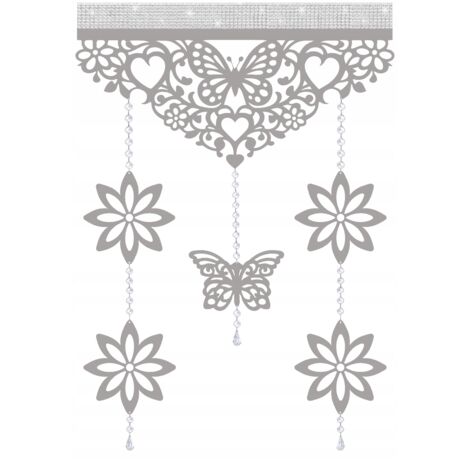 D91 Rideau moderne PAPILSONS ET FLEURS avec supports ajourés GLAMOUR 60x90