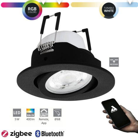 Da incasso Saliceto-Z nero H: 4,6 Ø: 8,8 cm rotondo, dimmerabile 2700-6500K girevole, con funzione Connect-Z