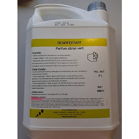 détergent neutre 3D : nettoie, désodorise et désinfecte - Parfum citron vert - 5L - Fabrication Française